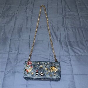 Aldo Denim Blue Crossbody Bag with Gold Chain